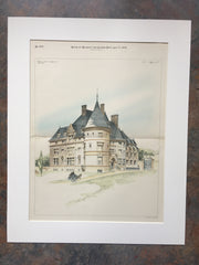 House for E D Jordan, Corey Hill, MA, 1891, Hand Colored Original