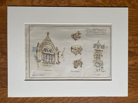 Ames Building, Bedford & Kingston Sts, Boston, MA, 1884, Original Hand Colored -