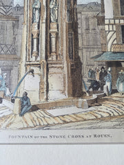 Fountain of the Stone Cross, Rouen, France, 1884, Original Hand Colored -