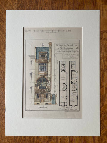 Mornington Smythe Residence, Washington DC, 1884, Original Hand Colored -