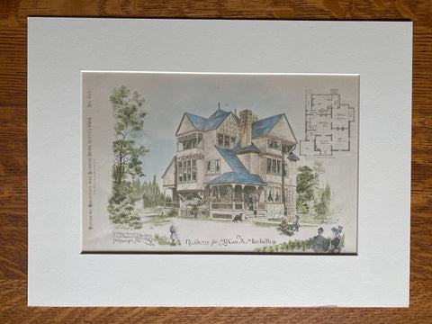 George Macbeth Residence, Pittsburgh, PA, 1884, Original Hand Colored -