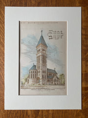 Copy of Claflin Building, Boston University, MA, 1884, W Preston, Original Hand Colored -
