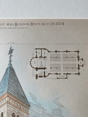 Copy of Claflin Building, Boston University, MA, 1884, W Preston, Original Hand Colored -