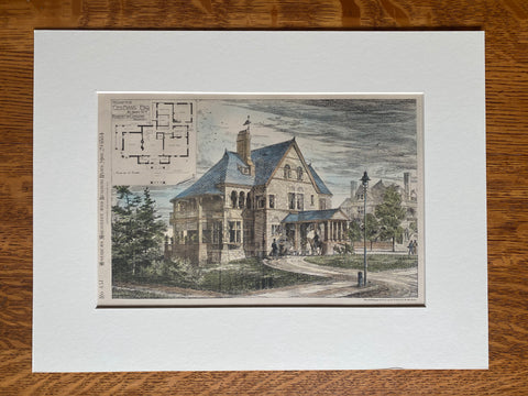 George Evans House, Albany, NY, 1884, Robert Gibson, Original Hand Colored -