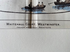 Whitehall Court, Westminster, London, 1884, Original Hand Colored -