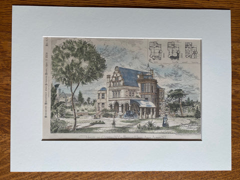 House at Oswego, NY, 1884, Franklin H Janes, Original Hand Colored -