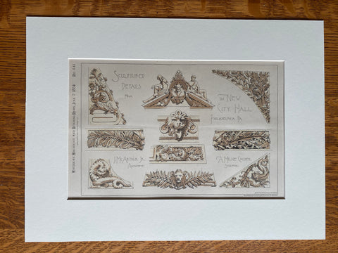 Philadelphia City Hall, Details, 1884, McArthur & Calder, Original Hand Colored -