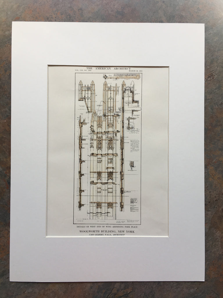 Woolworth Building, West End, NY, 1913, Cass Gilbert, Original Hand Colored *