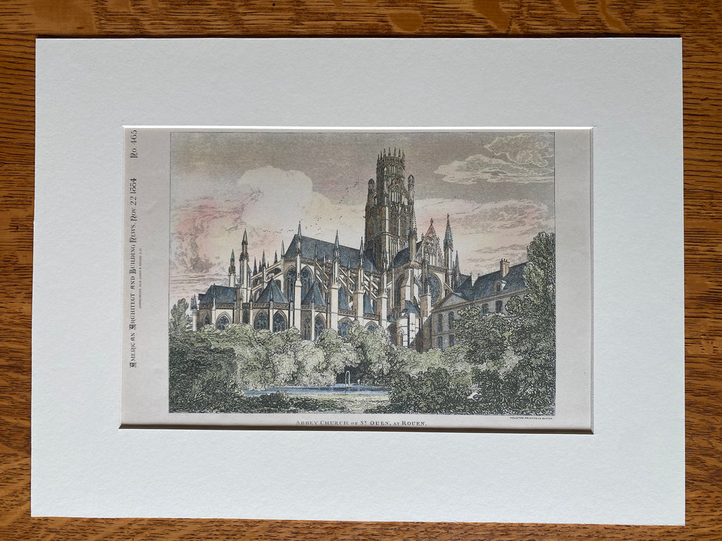 Abbey Church of St Ouen, Rouen, France, 1884, Original Hand Colored -