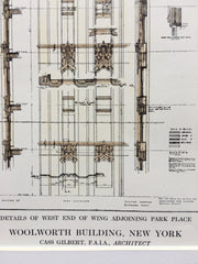 Woolworth Building, West End, NY, 1913, Cass Gilbert, Original Hand Colored *
