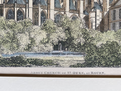 Abbey Church of St Ouen, Rouen, France, 1884, Original Hand Colored -