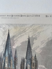 Abbey Church of St Etienne, Caen, France, 1884, Original Hand Colored -