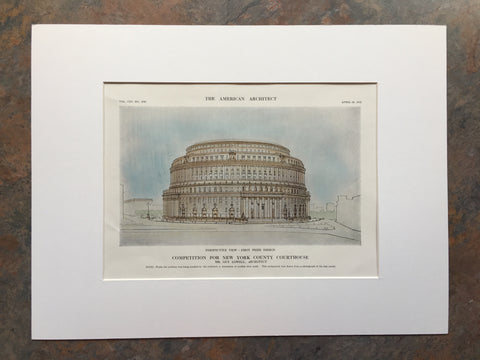 New York County Courthouse, 1913, Guy Lowell, Original Hand Colored *