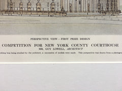 New York County Courthouse, 1913, Guy Lowell, Original Hand Colored *