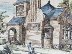 Lincoln Library, Lincoln, MA, William G Preston, 1884, Original Hand Colored -