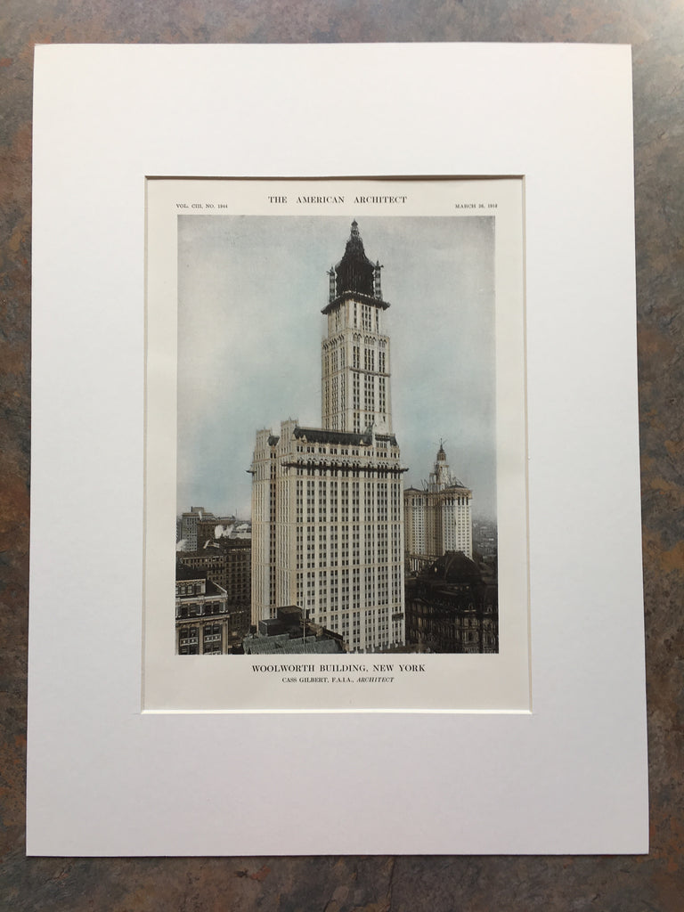 Woolworth Building, Exterior View, NY, 1913, C Gilbert, Original Hand Colored *