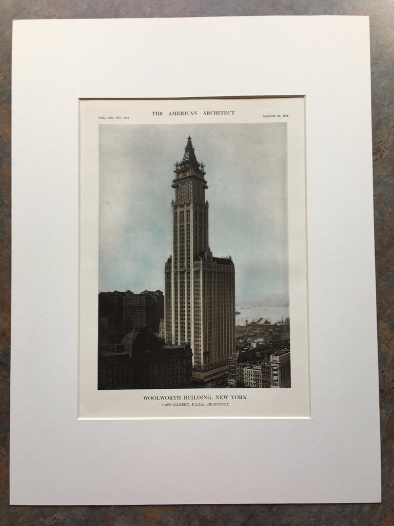 Woolworth Building, Exterior, NY, 1913, Cass Gilbert, Original Hand Colored *