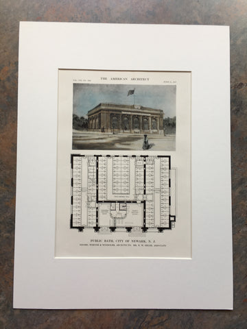 Public Bath, Newark, NJ, 1913, Werner and Windolph, Original Hand Colored *
