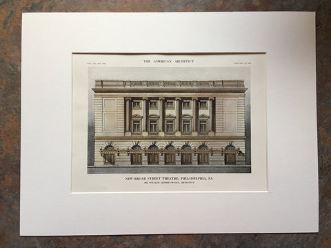 Broad Street Theatre, Philadelphia, PA, 1913, W A Swasey, Original Hand Colored *