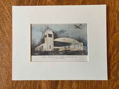 Wyoming Valley Airport, Wilkes Barre, PA, 1929, Original Hand Colored -