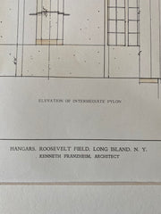Roosevelt Field Airport, Hangar Detail, Long Island, NY, 1929, Hand Colored Original -