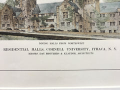 Residential Halls, Cornell University, Ithaca, NY, 1913, Original Hand Colored *