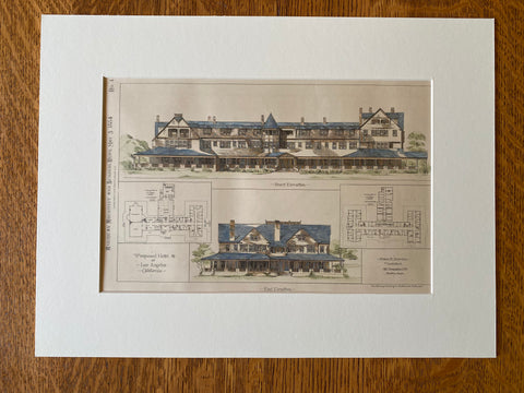 Hotel, Los Angeles, CA, 1884, Franz E Zerrahn, Hand Colored Original -