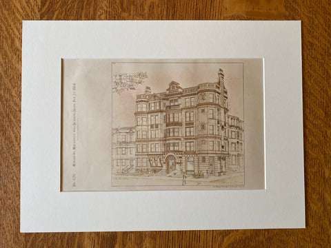 The Aubry, Dartmouth & Newbury Sts, Boston, MA, 1884, Hand Colored Original -