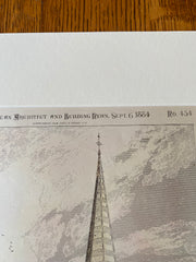 Abbey Church of Montivilliers, Normandy, France, 1884, Original Hand Colored -