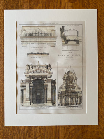 Palace of Justice, Brussels, Belgium, 1884, J Poelaert, Original Hand Colored -