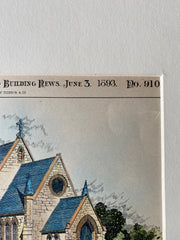 Grace Church Chapel, Philadelphia, PA, 1893, Robert A. Pitts Original Hand Colored
