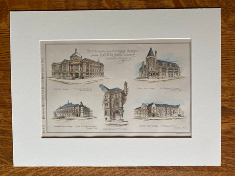 Public Library, Boston, MA, 1885, Charles Atwood, Original Hand Colored -