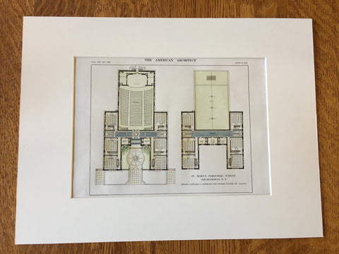 St Marys Parochial School, Far Rockaway, NY, 1913, Plan, Original Hand Colored *