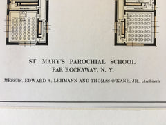 St Marys Parochial School, Far Rockaway, NY, 1913, Plan, Original Hand Colored *