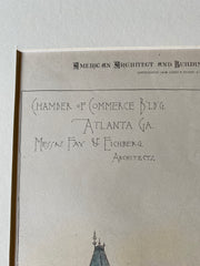 Chamber of Commerce, Atlanta, GA, 1884, Fay & Eichberg, Original Hand Colored -