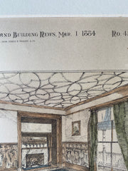 William D Forbes House, Interior, Roxbury, MA, 1884, Original Hand Colored -