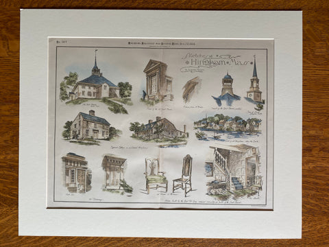 Sketches of Hingham, MA, by Eldon Deane, 1885, Original Hand Colored -