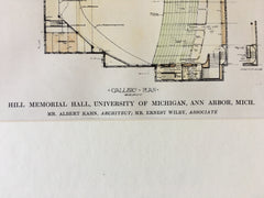 Hill Memorial Hall, Univ of Michigan, Ann Arbor, MI, 1913, Original Hand Colored *