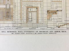 Hill Memorial Hall, U of MI, Ann Arbor, MI, 1913, A Kahn, Original Hand Colored *