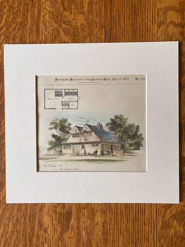 Stable, Cambridge, MA, 1885, Cabot & Chandler, Original Hand Colored -
