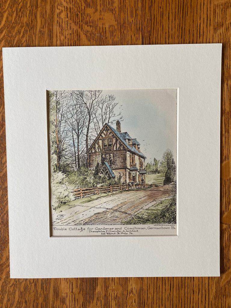 Gardener & Coachman Cottage, Germantown, PA, 1885, Original Hand Colored -