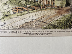 Gardener & Coachman Cottage, Germantown, PA, 1885, Original Hand Colored -