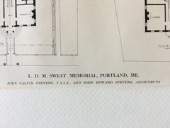 L D M Sweat Memorial, Portland, ME, 1913, Original Hand Colored *