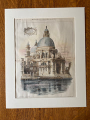 Santa Maria della Salute, Grand Canal, Venice, 1885, Original Hand Colored -