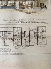 Houses for T L Shurmeier, St Paul, MN, 1885, Cass Gilbert, Original Hand Colored -
