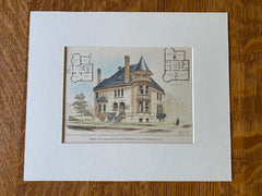 Chaplain Van Wyck House, Washington DC, 1885, James Hill, Hand Colored Original -