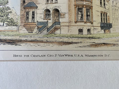 Chaplain Van Wyck House, Washington DC, 1885, James Hill, Hand Colored Original -
