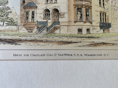Chaplain Van Wyck House, Washington DC, 1885, James Hill, Hand Colored Original -