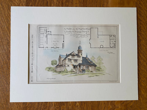 Stable for R Martin, South Orange, NJ, 1885, T A Roberts, Hand Colored Original -