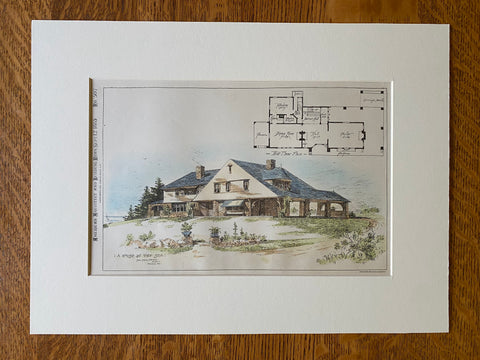 House by the Sea, Portland, ME, 1885, John Calvin Stevens, Hand Colored Original -